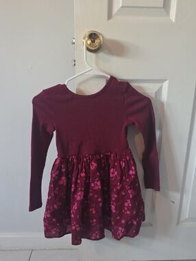 Girls Long Sleeve Burgundy Floral Dress